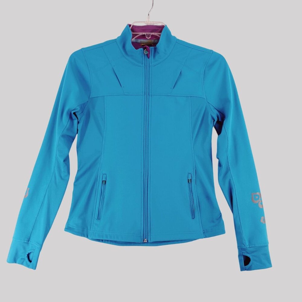 Athleta Womens Blue Full-Zip Stretch Jacket With Thumbholes & Pockets Size M